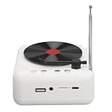 Omquot Vinyl Player Speaker Portable Vintage Heavy Bass Wireless BT Turntable for Outdoor & Sports (White)
