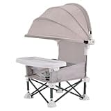 Portable Folding Baby High Chair with Canopy, Outdoor Camping and Beach Use (Grey)