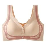 CAOQAO Women's Front Button Fixed Cup Bra Anti Sagging Vest Sports Bra Wireless Bra Size E Bras for Women (Beige, XL)