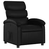 KTPRTOCK Manual Recliner Chair with Side Pocket, 135 Degree Recline Black Faux Leather Armchair, Thickly Padded Seat and Wide Armrests, Wood and Metal Frame