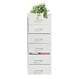 Ynomdusa 6 Drawers File Cabinet, Vertical Filing Storage Cabinets with Lock and Wheels, 11"*16"*27" Modern Rolling Metal File Organizer for Home Office, Study and Dresser (White)