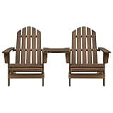 Ergonomic Patio Adirondack Chair with Tea Table, Solid Fir Wood Brown Outdoor Garden Armchair