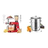 VIVOHOME Red 9 in 1 Stand Mixer with Fermentation 7.5 Quart 6 Speed Timer and Meat Grinder Juice Blender Vegetable Slicer Pasta Cookie Attachments and Stainless Steel 9.3QT Steam Juicer