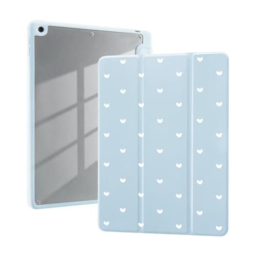 AdorableWhimsy Cute Love Hearts Case for iPad Pro 11 Inch M5 2025/M4 2024 Simple Aesthetic Girly Trifold Stand Blue Leather Cover Clear Back