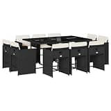 Makastle 11 Piece Patio Dining Set, Black, 65" x 41.7" x 28.7", Poly Rattan with Cushions, Rectangular