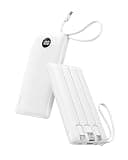 VRURC Portable Charger Built in Cables, Slim Power Bank 10000mAh, Multi Devices Charging Bank with Lanyard, USB C Battery Pack 5 Outputs for for All Cell Phones Devices, Samsung,Android-White(1 Pack)
