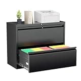 Greenvelly 2 Drawer File Cabinet, Black Lateral File Cabinet with Lock,Metal Filing Cabinet for Home Office, Lockable File Cabinets for Legal/Letter/A4/F4 Size with Hanging Files&Key