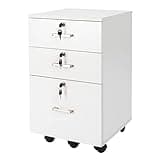 3-Drawers Wood Mobile File Cabinet, Rolling Filing Cabinet for Letter/A4 Size, Drawer File Cabinet with Lock, Mobile Under Desk File Cabinets for Home Office, Rolling Filing Cabinet Printer Stand