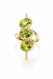 14K Gold Vermeil Peridot & Ruby Ring for Women – Three Oval Peridot Gemstones with Ruby Accents – August Birthstone Statement Ring – Fine Jewelry Gift for Her (7, Yellow Gold Plated Brass)