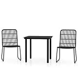 TUERYAFEK 3 Piece Black Patio Dining Set with Glass Top, Steel Frame and PE Rattan Chairs for Outdoor Garden