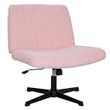 Pazidom Criss Cross Chair, Armless Cross Legged Office Chair, Comfortable Vanity Chair with Back, Fabric Adjustable Wide Swivel Criss Cross Desk Chair for Home Office, Pink