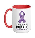In April We Wear Purple Porphyria Awareness Ceramic Mug, Red/White, 15oz