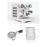 Rocket Appartamento 2.0 Espresso Machine (Black) Bundle with 58mm Bottomless Portafilter & 12oz Matte White Frothing Pitcher - Barista Accessory Kit