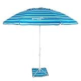 Tommy Bahama 7' ANCHORX Adjustable Beach Umbrella Base System with Sand Anchor and Carrying Bag, SPF 50+ Protection Portable Outdoor Market Umbrella, Blue Stripe