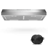 30 inch Range Hood Under Cabinet Duct/Ductless Convertible with 3 Speed Exhaust Fan Stainless Steel Baffle Filters 600 CFM with 2 LED Lights
