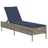 IBUQDDV Garden Lounger with Cushion Grey, Poly Rattan Sun Lounger with 5-Position Adjustable Backrest, Outdoor Sun with Thick Padded Cushion and Removable Washable Cover, Powder-Coated