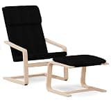 KTPRTOCK Cozy Relaxing Chair with Footstool, Black Fabric Recliner Chair, Solid Birch Wood Frame, Thickly Padded Seat and Backrest for Living Room