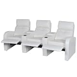 KTPRTOCK Contemporary 3-Seat Artificial Leather Recliner Sofa with Cup Holder for Living Room, Cinema Room, or Office, White Faux Leather Reclining Sofa with Extended Footrest and Easy