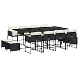 KGHFDVB 13-Piece Outdoor Dining Set, Black PE Rattan Rectangular Table with 8 Foldable Chairs and 4 Stools for Patio