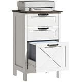 HOMCOM 3 Drawer File Cabinet with Silent Slides, Vertical Filing Cabinet for Hanging A4/Letter Size, Rustic Farmhouse Printer Stand with Storage for Home Office, Distressed White