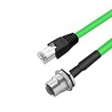 Elecbee M12 4 Pin D-Code to RJ45 Industrial Ethernet Cable, Cat6a High Flex PVC Shielded Network Cord, IP67 Waterproof Threaded Connector,1 Meter,Female Front Board,Green