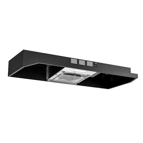 FIREGAS Black Range Hood 36 inch Under Cabinet, Ducted/Ductless Convertible Kitchen Hood, Black Painted Stainless Steel Vent Hood with LED Light,2 Speed Exhaust Fan