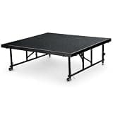 Adjustable Portable Stage Platform, Modular Stage Riser with Folding Legs, Steel Frame, Built-In Ganging Devices, Rubber Casters, for Schools, Auditoriums, Events (Black)
