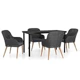 YUOGHRTFE 5 Piece Patio Dining Set Black with Cushions, Powder-Coated Steel Frame, PE Rattan Chairs, Glass Tabletop, Removable Foam Cushions, Outdoor Dining Set for Garden