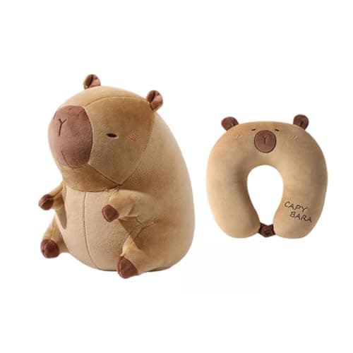 CAffymtkji 2 in 1 Travel Neck Pillow, Capybara Plush Memory Foam Cushion for Travel Comfort, Soft Fabric with Ergonomic U Shape Support for Airplane Car Camping Road Trip Home Napping (#A)