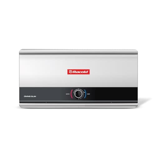 Racold Omnis Slim 25L Horizontal Energy Efficient Storage Water Heater (Geyser) With Free Standard Installation & Pipes |Italian Design| Shower Ready Indicator | Suitable For High Rise Buildings