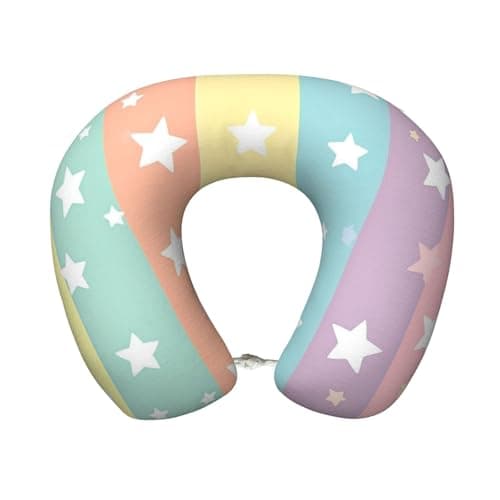 OSAM SPACE Rainbow Stripes Stars Travel Neck Pillow for Sleeping Neck Support Memory Foam Airplane Pillow U Shaped Pain Relief Pillows for Flight Train Car Office