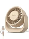 Warmco USB Desk Fan, Small Personal Desktop Table Fan with Touch Control,USB-A & USB-C Dual Plug (Sand)