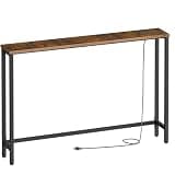 HOOBRO 47.2" Narrow Console Table with Power Outlet, 5.9" Behind Couch Table with Charging Station, Long Sofa Side Table, Skinny Entryway Table for Living Room, Hallway, Foyer, Rustic Brown BF15XG01G1