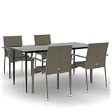 Makastle 5 Piece Patio Dining Set with Cushions, Gray PE Rattan and Tempered Glass Table, 4 Chairs with Dark Gray Cushions, Rectangular, 63" x 31.5" Table