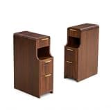 ETRONA LIVING Fluted Narrow Nightstands Set of 2 with 3 Drawers and Open Shelf, Slim Bedside Tables with Gold Handles, Walnut Skinny Side Tables for Bedroom
