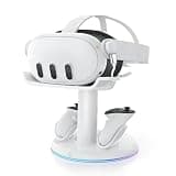 AMVR Magnetic Charging Dock Compatible with Meta Quest 3/3S, 30W Fast Charger VR Stand with 2 Rechargeable Controller Batteries, USB-C Port ＆ Overcharge Protection, Storage & Aesthetics, 6 RGB Modes