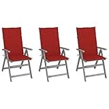 KHNLGFR Patio Reclining Chairs 3 Pcs with Cushions, Solid Acacia Wood Outdoor Armchairs Gray Wash Finish, 5 Position Adjustable Backrest, Waterproof Polyester Cushions