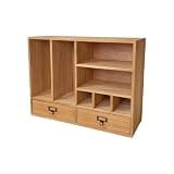 CFGH6FDF Retro Large Capacity Wooden Bookshelf with Double Drawers Storage Rack for Desktop Home Office Freestanding Book Shelf