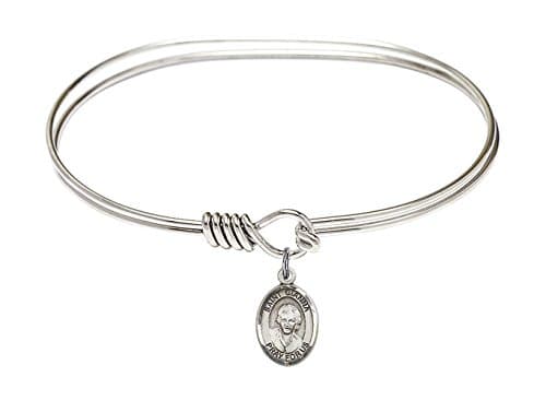 Bonyak Jewelry 7 inch Oval Eye Hook Bangle Bracelet w/St. Gianna Beretta Molla in Sterling Silver