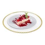 Athzuunn 50 Pack Clear Charger Plates Bulk, 13 Inch Acrylic Gold Beaded Charger Plates Bulk Decorative Service for Wedding Party Event, Home and Tabletop Decor (Clear+Gold)