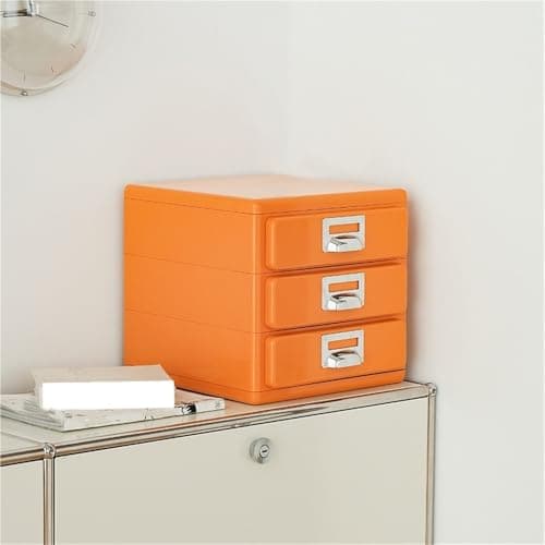 GHuBafy Modern File Cabinet with 3 Drawers, Storage Drawers with Metal Handle, Creative Desktop Organizer, Retro Small Storage Cabinet for Home, Office(Orange)