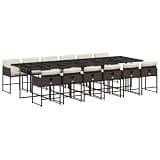 mtlskopl 13 Piece Patio Dining Set, Brown PE Rattan Outdoor Furniture Set with Black Tempered Glass Top Table, 12 Space Saving Cube Chairs and Cream White Cushions for Backyard, Garden and Poolside
