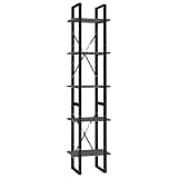 KGHFDVB 5-Tier Industrial Book Cabinet Gray, 15.7x11.8x68.9 Engineered Wood Bookshelf with Metal Frame, 2 Cabinets of Different Heights for Home Office Storage