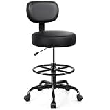 Brick Attic Drafting Chair with Backrest – Adjustable Foot Rest Rolling Stool with Wheels, PU Leather Swivel Stool for Office Spa Studio Lab Counter Salon Home Work Bar Kitchen Shop(Black)