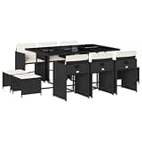 Makastle 11-Piece Patio Dining Set, Black PE Rattan with Cream White Cushions, 65" x 41.7" x 28.7", 157.1 lb, Rectangular Table, Assembly Required