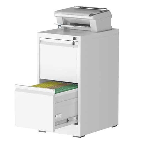 FOSTOKO 2 Drawer File Cabinet Vertical, File Cabinet with Lock, File Cabinets for Home Office, Small Filing Cabinets, Metal File Cabinet for Legal/Letter/A4 Documents, Easy to Assemble, White