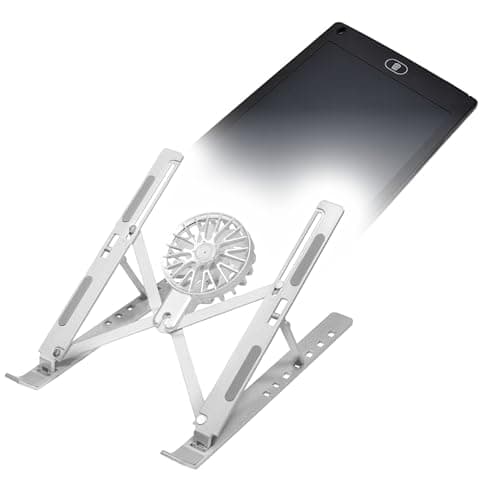BoxWave Stand and Mount Compatible with TIQUS LCD Writing Tablet Pad (8.5 in) - QuickSwitch Stand with Cooling Fan, Portable, Multi Angle Viewing Ventilator - Metallic Silver