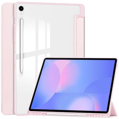 iDOMi for Samsung Galaxy S10 FE Plus 13.1 inch 2025 Model X620 / X626B Case, Transparent Clear Back Shell Trifold Stand Auto Sleep Wake Shockproof Drop Protective Cover for Women Men, Pink