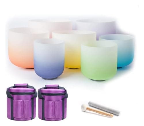 EliteBloom Quartz Crystal Singing Bowls, 6-12 Inch Set, with Carrying Case Rubber Mallet Suede Stick O-Ring, for Meditation Sound Healing Therapy,432Hz