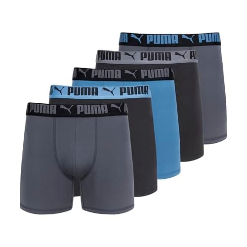 PUMA Men's 5 Pack Performance Boxer Briefs, Black/Blue, Medium
